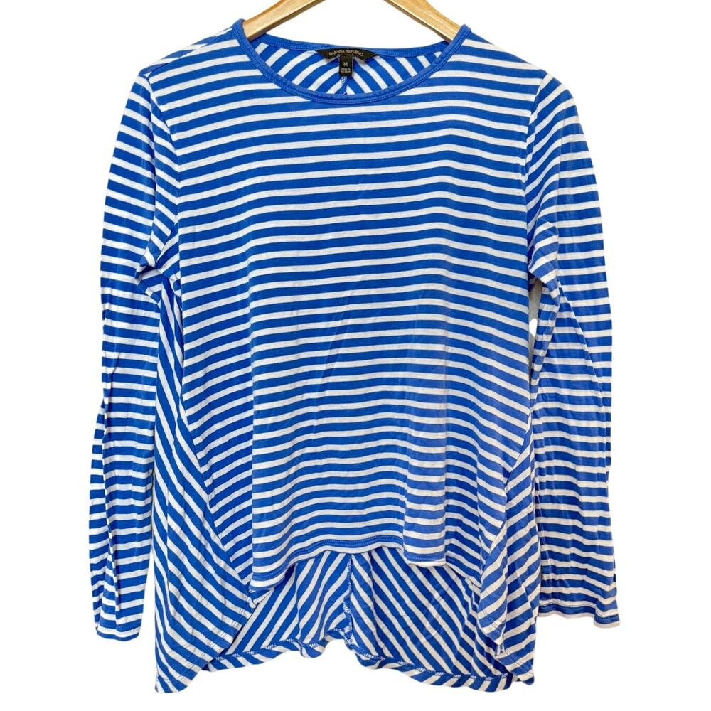 Banana Republic Blue White Stripe LongSleeve Crewneck Soft High Low LongSleeve-M